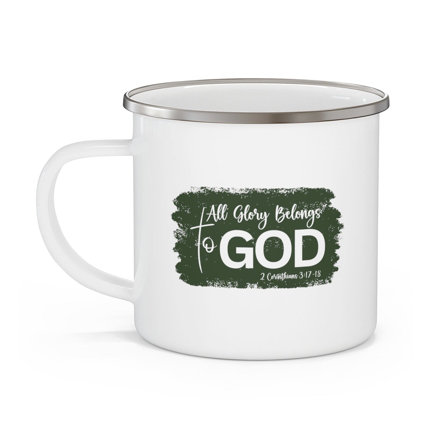 Enamel Camping Mug - All Glory Belongs to God Christian Illustration Dark Green