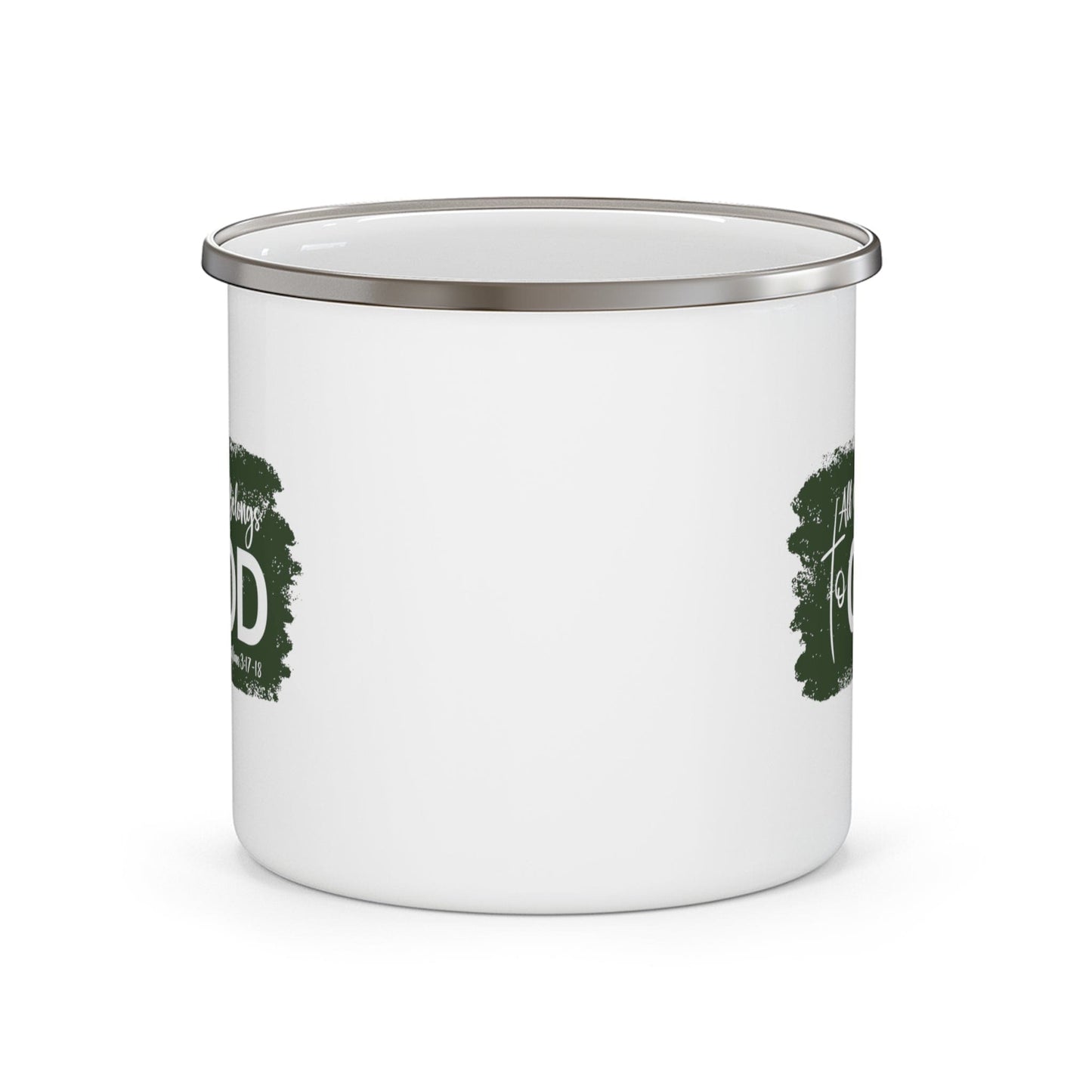 Enamel Camping Mug - All Glory Belongs to God Christian Illustration Dark Green