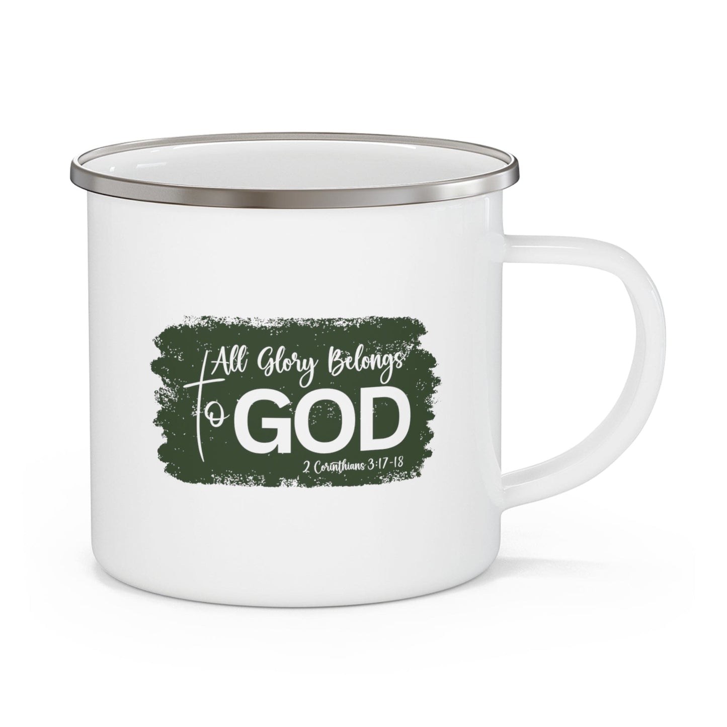 Enamel Camping Mug - All Glory Belongs to God Christian Illustration Dark Green