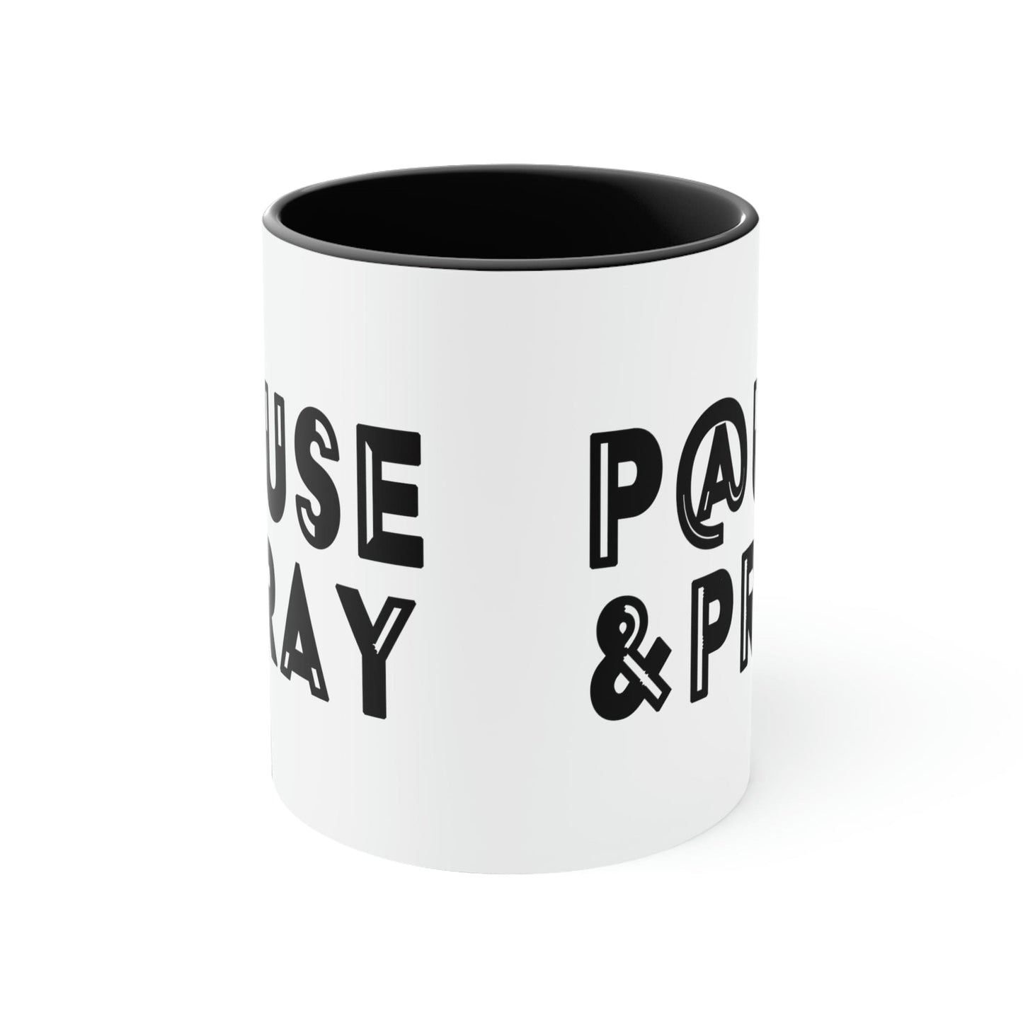 Two-tone Accent Ceramic Mug 11oz Pause and Pray Black Christian Inspiration