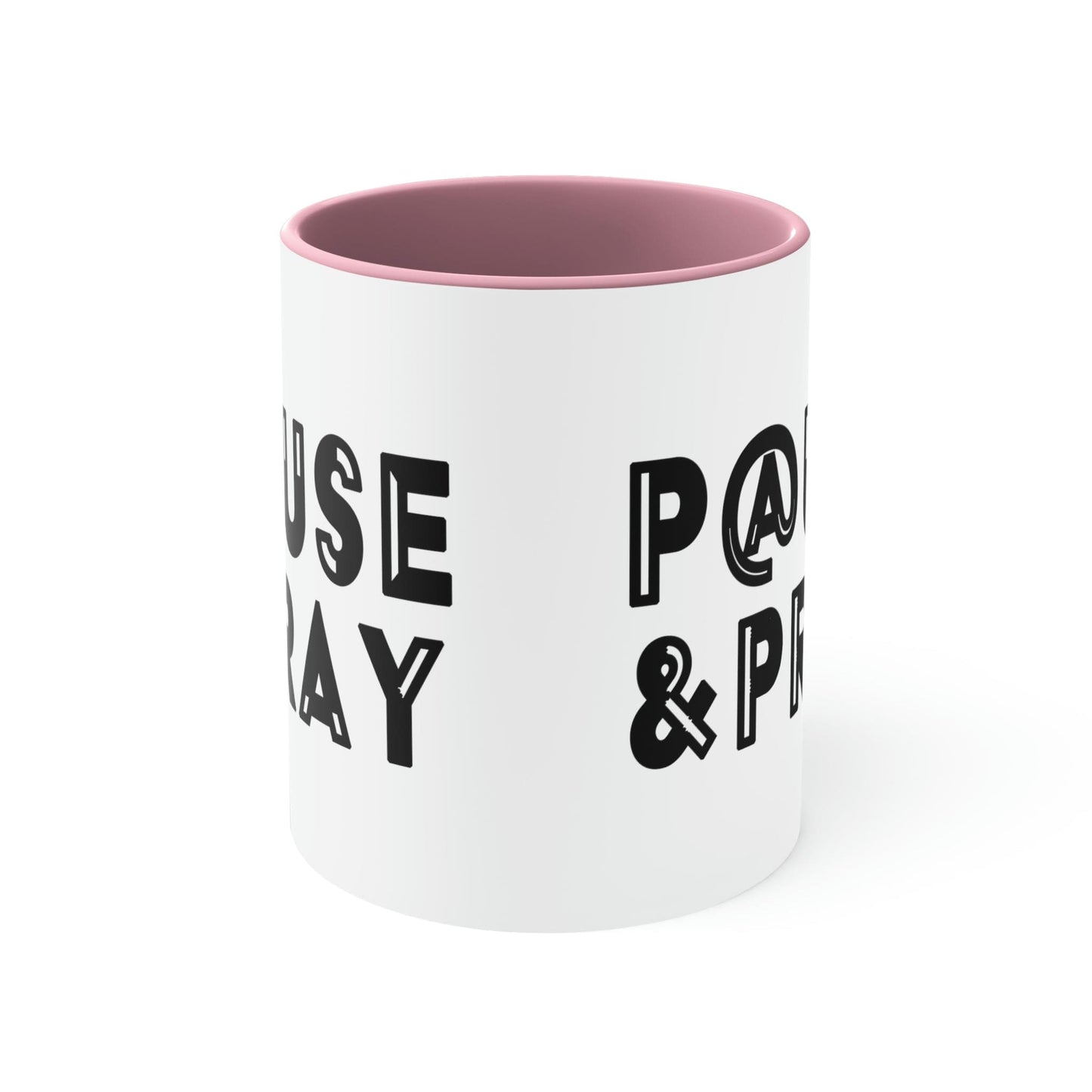 Two-tone Accent Ceramic Mug 11oz Pause and Pray Black Christian Inspiration