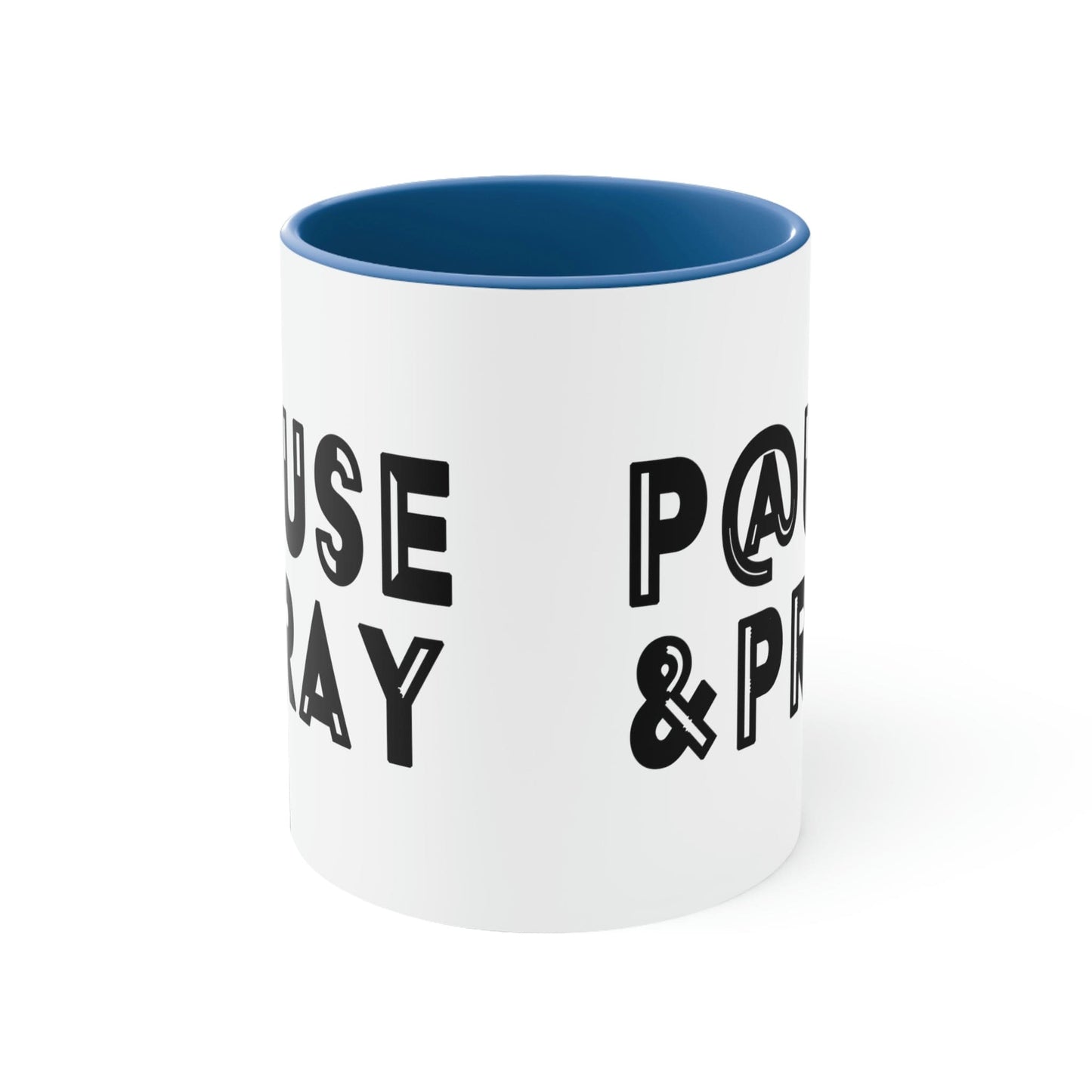 Two-tone Accent Ceramic Mug 11oz Pause and Pray Black Christian Inspiration
