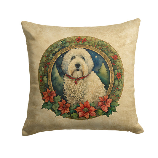 Old English Sheepdog Christmas Flowers Throw Pillow