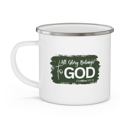 Enamel Camping Mug - All Glory Belongs to God Christian Illustration Dark Green
