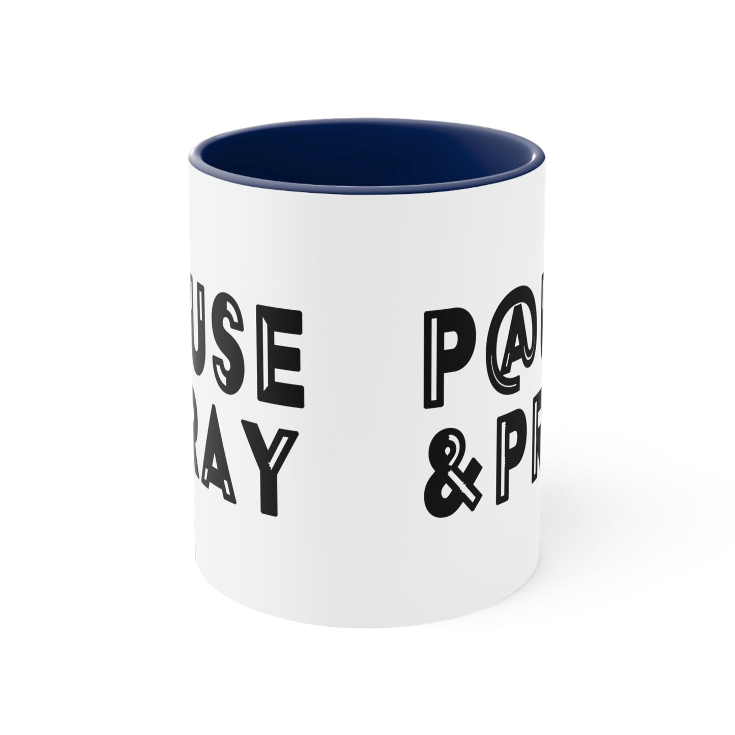 Two-tone Accent Ceramic Mug 11oz Pause and Pray Black Christian Inspiration