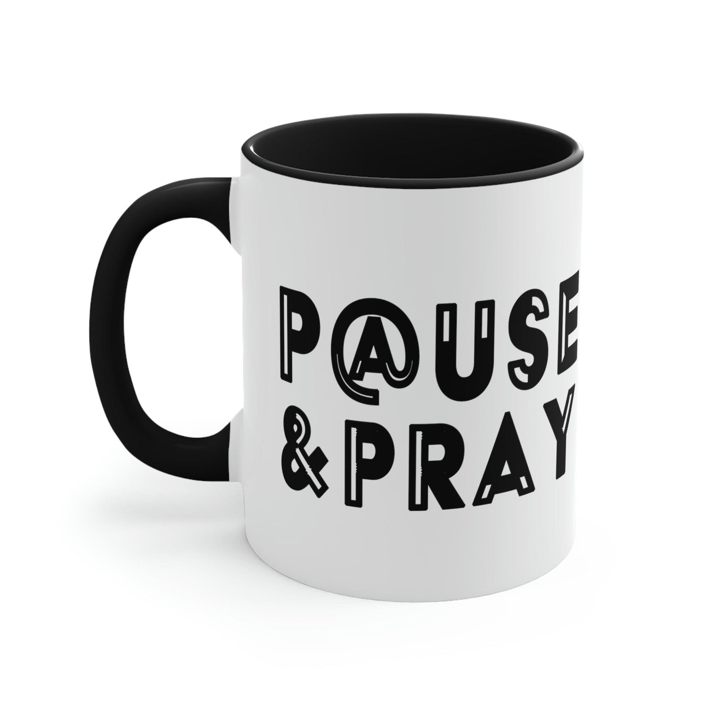Two-tone Accent Ceramic Mug 11oz Pause and Pray Black Christian Inspiration