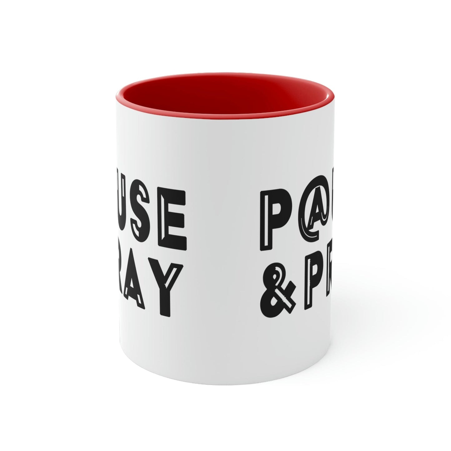 Two-tone Accent Ceramic Mug 11oz Pause and Pray Black Christian Inspiration